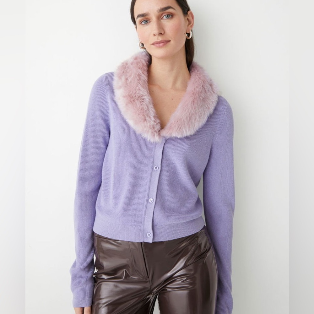 [& other stories] faux fur collar lavender cardigan